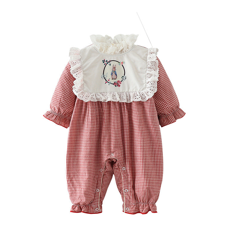 Baby Onesies Plus Velvet Padded Rabbit Plaid